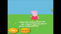 Cartoon pig Peppa jumping in puddles. Children's Game Peppa Pig Peppa Pig