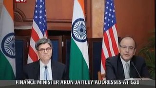 Finance Minister Arun Jaitley addresses at G20