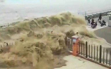 Giant Wave Takes Out Pedestrians