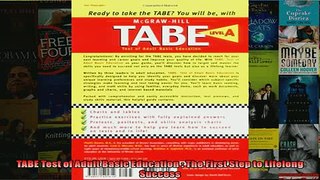 FREE PDF  TABE Test of Adult Basic Education  The First Step to Lifelong Success  DOWNLOAD ONLINE