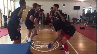 The Arsenal players test their co-ordination skills