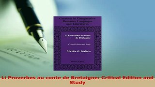 PDF  Li Proverbes au conte de Bretaigne Critical Edition and Study Read Full Ebook