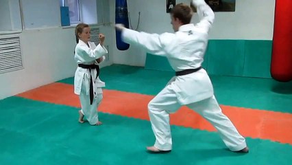 Small And Young Girl Throws Man Around During Knife Defense Training