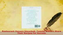 Read  Restaurant Owners Uncorked Twenty Owners Share Their Recipes for Success PDF Online
