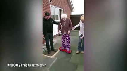 Daring Gran Tries hoverboard for the first time