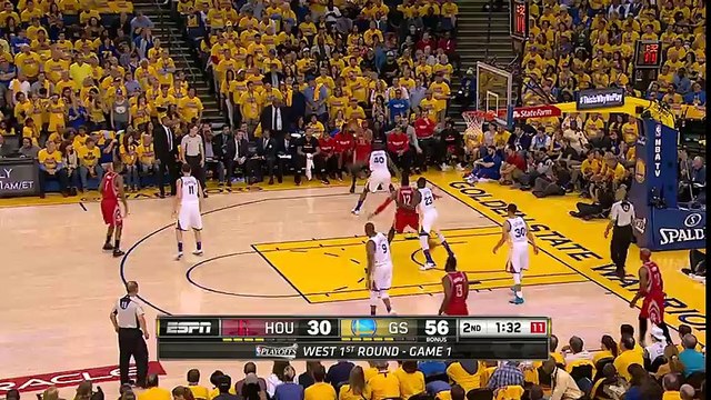 Stephen Curry Tweaks His Ankle Rockets vs Warriors Game 1 April 16, 2016 NBA Playoffs 2016