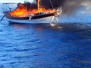 Alevler içinde kalan yatın mürettebatı canını zor kurtardı