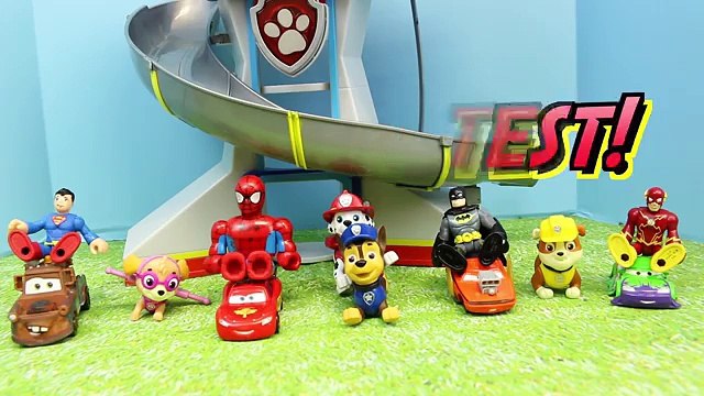 Paw Patrol Lookout Playset Sliding with Duplo Lego Spiderman and Disney Cars Lightning McQueen