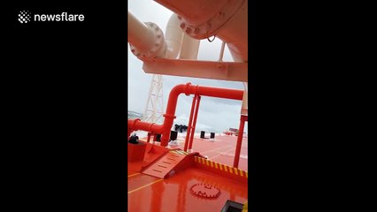 Footage of a storm hitting a ship off the coast of South Africa