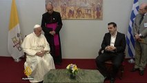 Pope Francis meets Syrian refugees in Lesbos