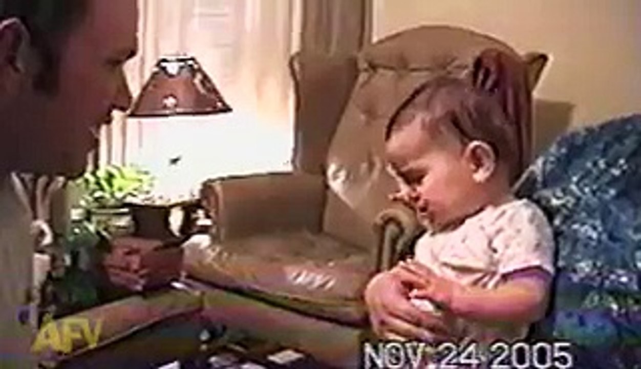 Baby more afraid of dad's face than monster mask
