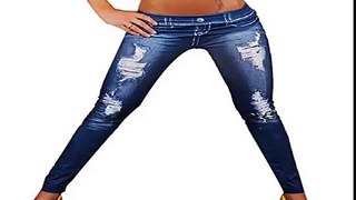 Check Your Gallery Women's Classic Blue Hole Fake Jeans Tights Tattoo Leggings Slide