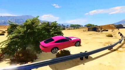 GTA V COLOR Cars Cartoon with Spiderman! Real Jaguar for Kids Fun Superhero Movie Nursery Rhymes...