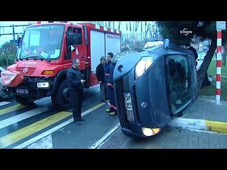 Kontrolden çıkan otomobilin kadın sürücüsü ölümden döndü
