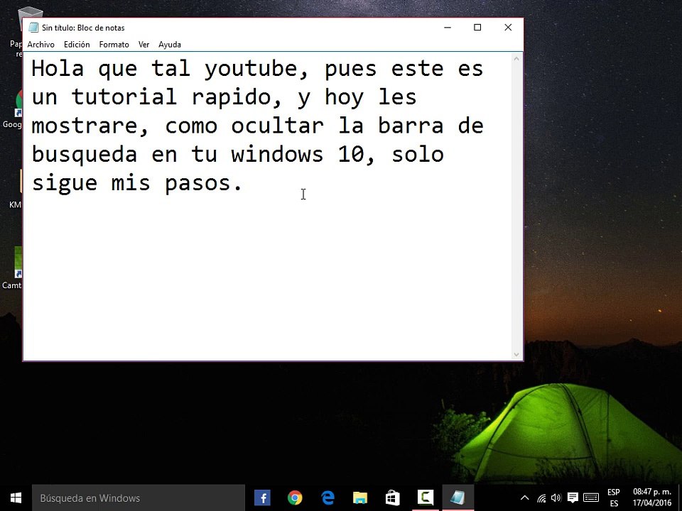 Como quitar la Barra de busqueda, en windows 10