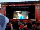 Holland supporters at Cape Town fan-park celebrating win over Brazil. 2010 world cup