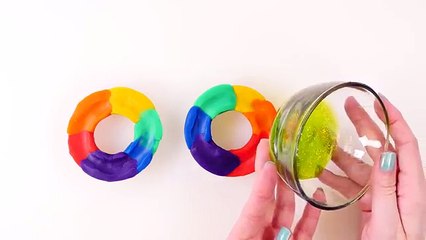 DIY Rainbow Slime Donut using Play-Doh - Gold Sparkle Icing Play Doh Rainbow Foods DCTC
