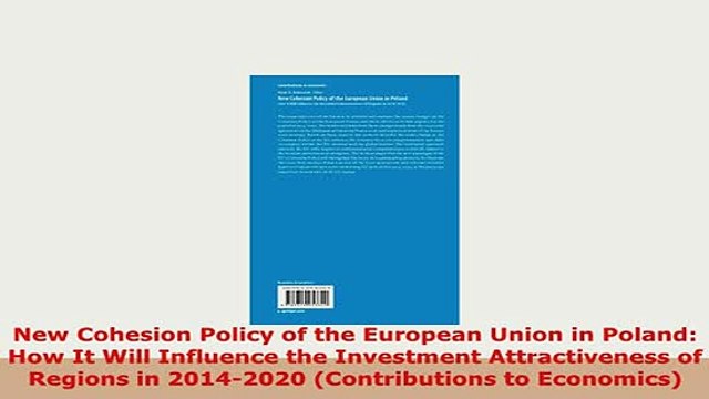 PDF New Cohesion Policy of the European Union in Poland How It Will Influence the Investment Ebook