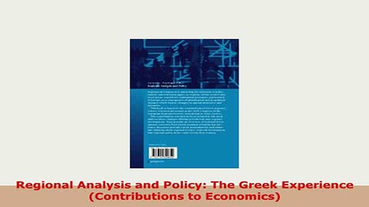 PDF  Regional Analysis and Policy The Greek Experience Contributions to Economics Free Books