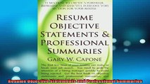 READ book  Resume Objective Statements and Professional Summaries  FREE BOOOK ONLINE