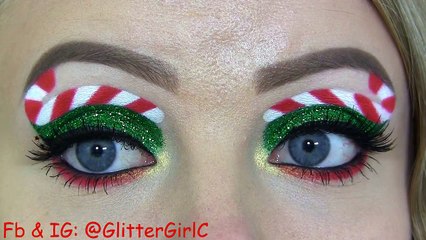 Glittery, Candy Cane, Christmas Makeup Tutorial