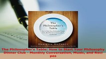 Download  The Philosophers Table How to Start Your Philosophy Dinner Club  Monthly Conversation PDF Online