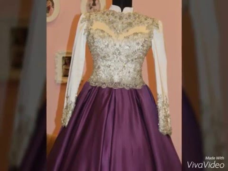 Tesettür Nişanlık Model Taş İşlemeli Mor Beyaz