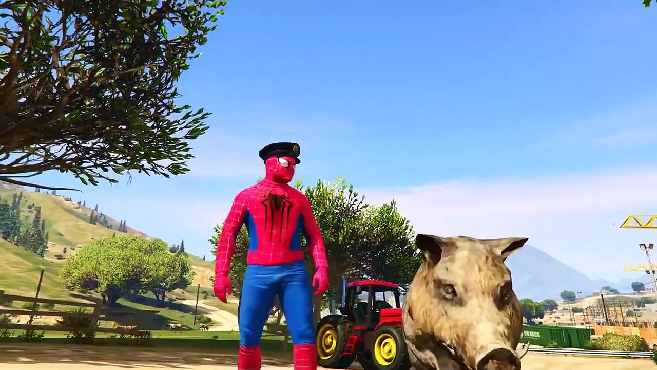 Cars Cartoon Police Car Tractor and Jeep Car for Kids with Spiderman Nursery Rhyme for Chi