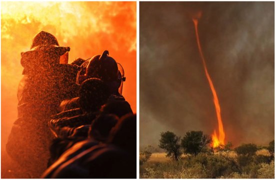 Des pompiers évitent une tornade de feu au dernier moment !