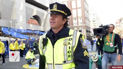 Mark Wahlberg Films at Boston Marathon Finish Line