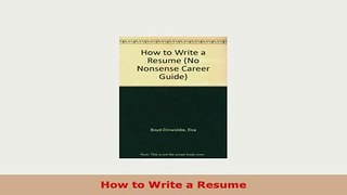 PDF  How to Write a Resume Download Online