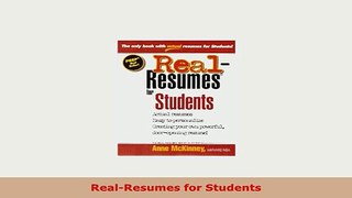 PDF  RealResumes for Students Read Full Ebook