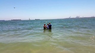 Baptism at the beach: Marcelo getting baptized, 6-7-2015