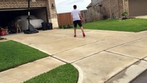 14 year old boy playing good basketball