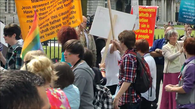 Anti Gay protesters being abused at Belfast gay pride 2011