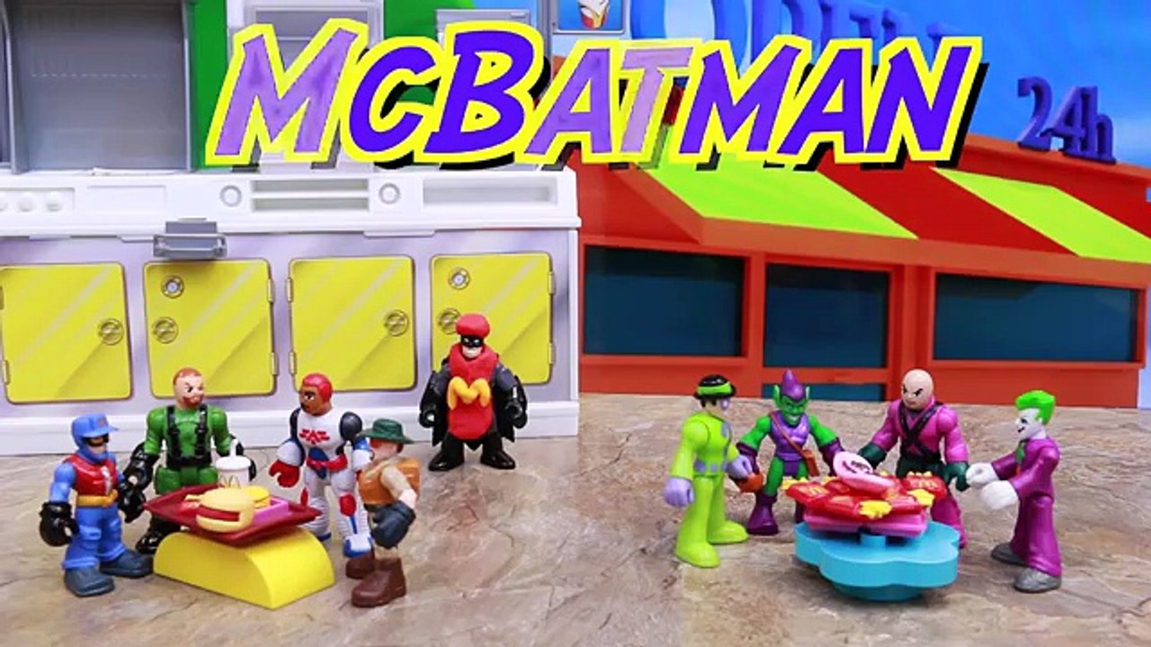 Batman as McDonalds Server Serving Joker and Riddler with Superman and The Flash Living with Aquaman