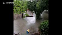 Car submerged by flooding in Houston, Texas