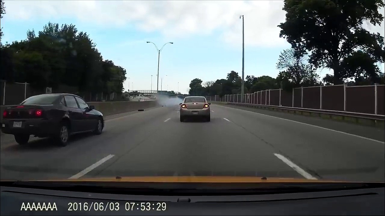 D-Bag manages a perfect weave through traffic, then meets the median…