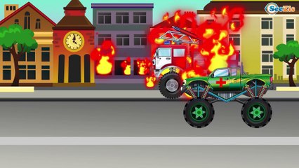 ✔ Arabalar cizgi filmleri izle. Monster Truck, İtfaiye arabası, Ambulans. Eğitici çizgi filmler ✔