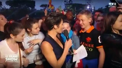Alessandra Sublet met un gros vent à un enfant pendant le lancement de l'euro 2016
