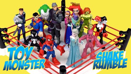 Jouet monstre Agiter Rumble avec l'équipe Spiderman vs Frozen Elsa Rose Spidergirl vs Joker Toys par KidCity