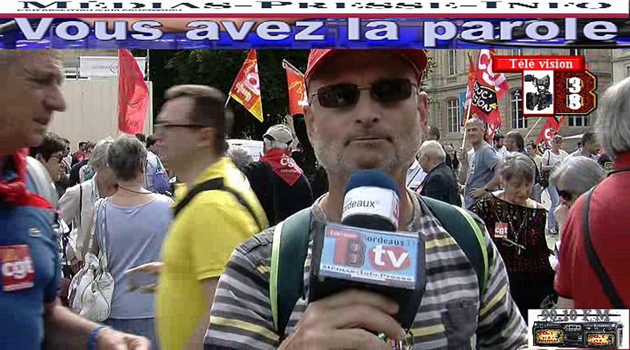 Télévision-Bordeaux-33 la Manif de Jeudi 9 Juin le slogan on ne lâche rien plus de 20 milles dans Bordeaux