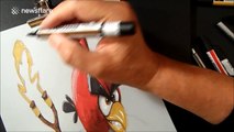 How to draw a 3D Red Bird From Angry Birds Space