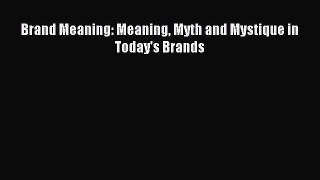 Download Brand Meaning: Meaning Myth and Mystique in Today's Brands Ebook Free