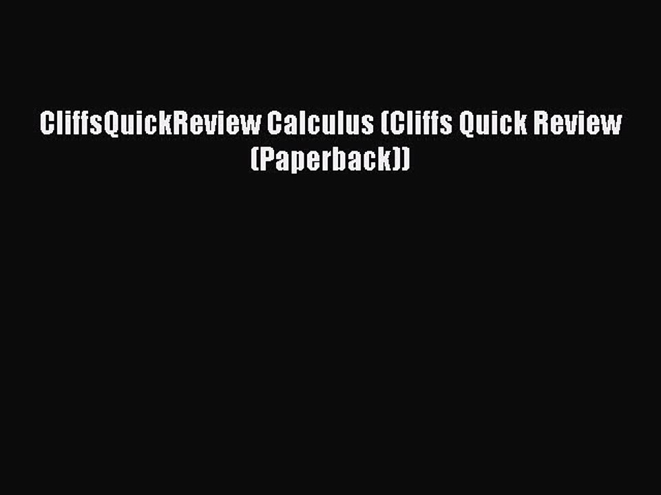 PDF CliffsQuickReview Calculus (Cliffs Quick Review (Paperback)) Free Books