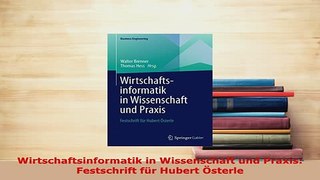 PDF  Wirtschaftsinformatik in Wissenschaft und Praxis Festschrift für Hubert Österle  EBook