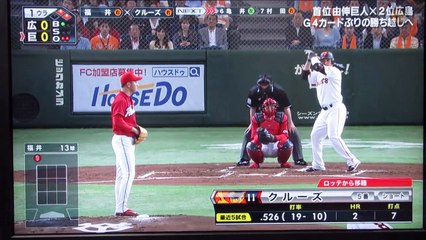 巨人クルーズ死球ぶつけた福井をにらむ プロ野球2016.04.17 巨人vs広島