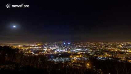 Amazing footage of fog covering the city of Oslo in Norway