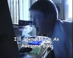 Angry german kid rides a bike