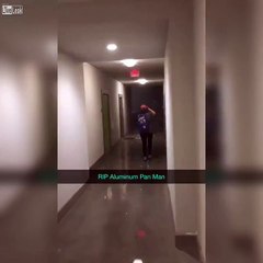 He used a pan to cover his head in a storm